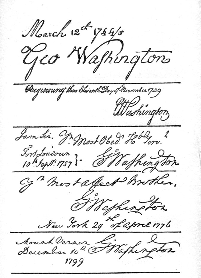 Факсимиле Вашингтона разных лет