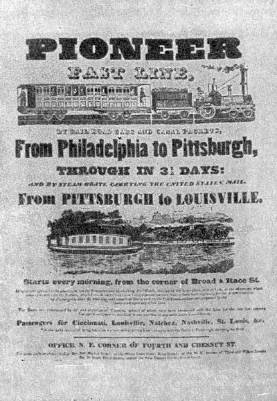 Объявление о железнодорожном сообщении между Филадельфией и Питтсбургом. 1837 г.